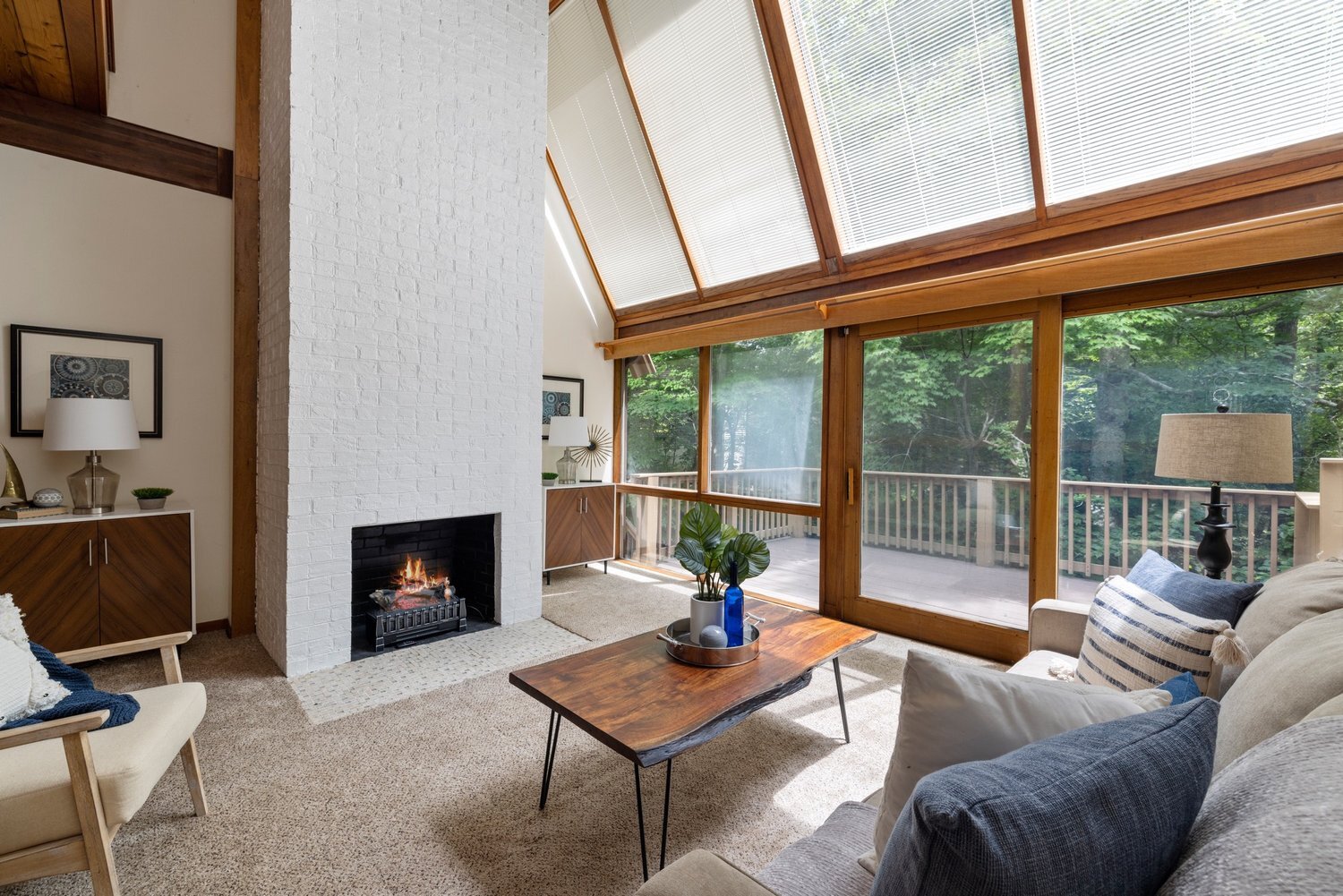 Open concept living room with natural elements