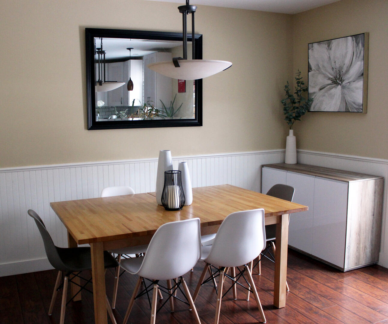 Modern dining room table and chairs