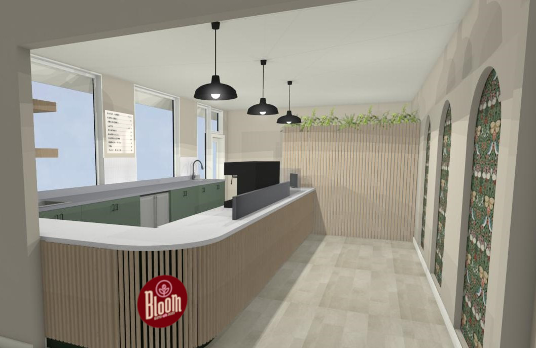 Modern café design inspiration, white oak slat wall ideas