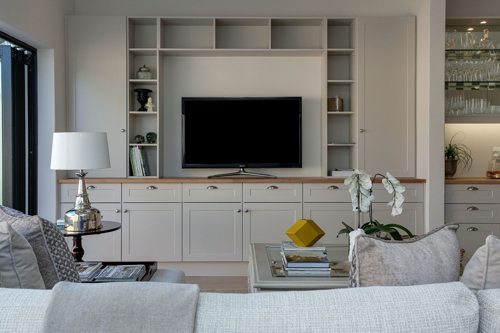 Open concept living room with natural elements