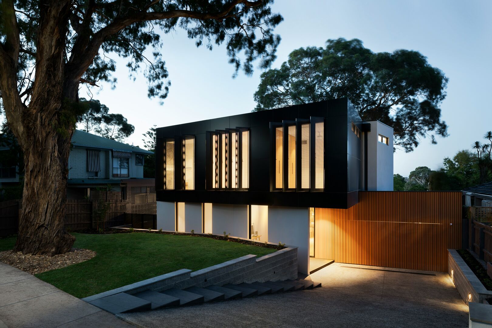 Modern smart home renovation, black and white modern home exterior